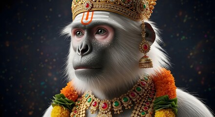 Hanuman deity portrait with crown and jewelry hindu god monkey god spiritual art ai art