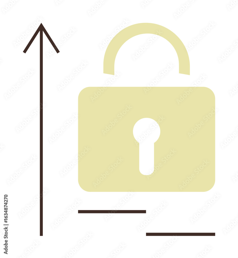 Poster minimalistic lock and upward arrow visualize growth and security. ideal for data protection, safe pr