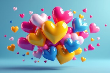 Colorful heart balloons floating, symbolizing love, celebration, and valentines day