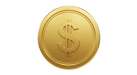 3D Golden dollar coin isolated on white background