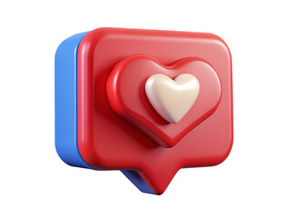 Stylized red heart inside blue square speech bubble isolated on a transparent background love like