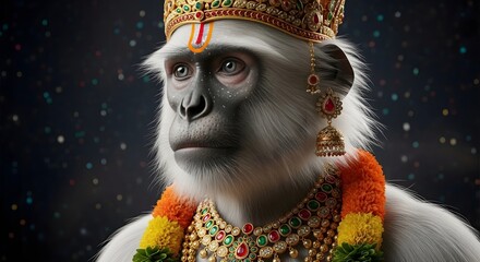 Hanuman hindu god monkey deity india mythology spiritual art majestic crown necklace