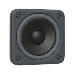 Gray square speaker blasting loud music, 3d rendered against transparent backdrop, perfect for music related design and digital media projects