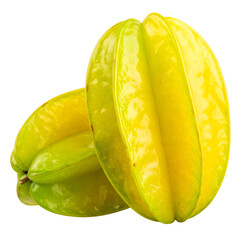 Fresh yellow star fruit, tropical flavor, healthy eating concept on transparent background