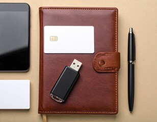 Business and Technology Flat Lay with Notebook and Smartphone