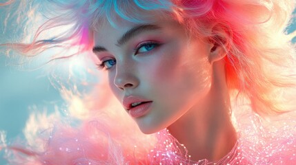Fashion shoot with transparent LED clothing and pastel hair
