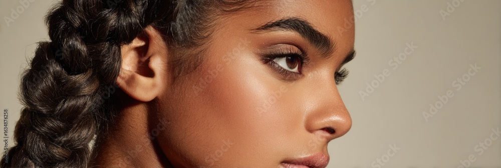 Poster close-up of a side braid featuring natural tones against a soft blurred background in a serene setti