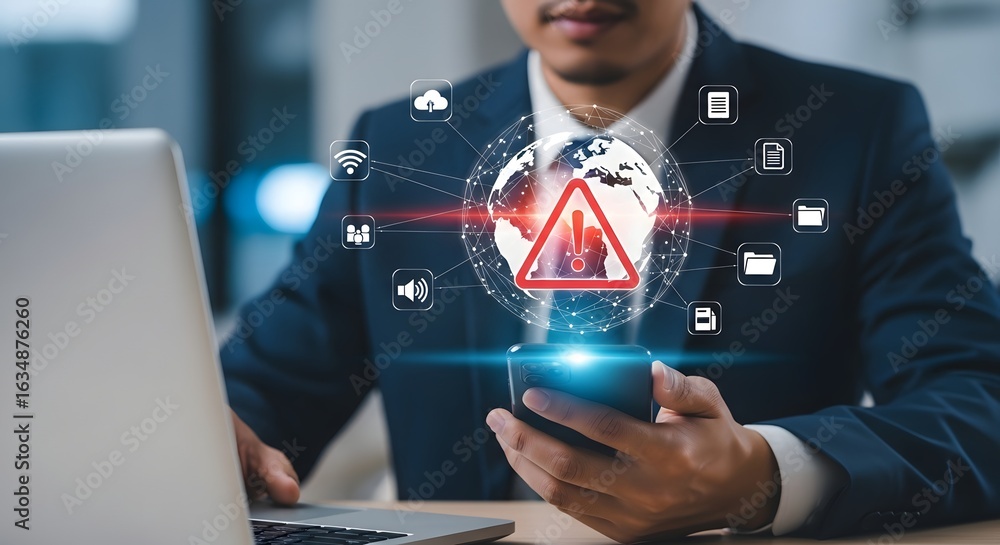 Aufkleber understanding cybersecurity threats and data protection on mobile device and laptop network risk