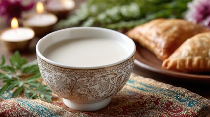 Enjoying flaky pastries alongside steaming tea in an inviting atmosphere created by soft candlelight and seasonal decor