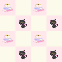 Seamless Kawaii Magic Girl Pattern with Wand, Bow and Hourglass &ndash; Pastel Aesthetic Background