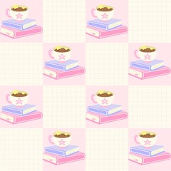 Seamless Kawaii Magic Girl Pattern with Wand, Bow and Hourglass &ndash; Pastel Aesthetic Background