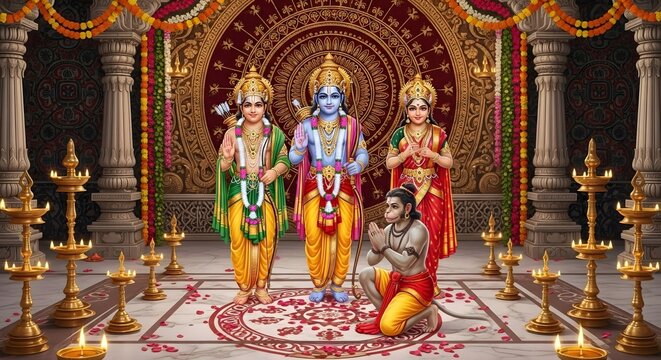 Hindu god rama sita laxmana hanuman darshan ram navami festival celebration wallpaper hd