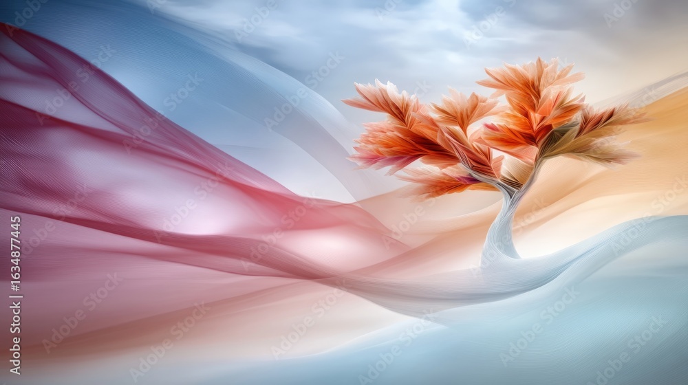 Poster abstract tree with flowing background in soft gradients art design
