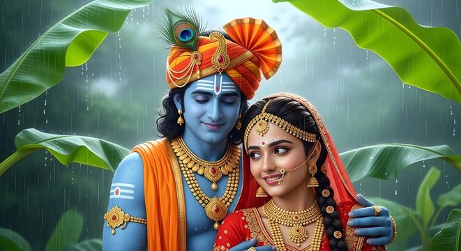 Fototapeta Krishna and radha love story wallpaper hd images hindu god divine couple romantic rainy season