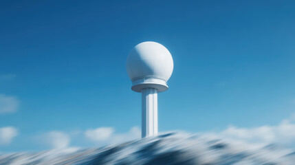 Weather radar, Weather radar tower stands tall against clear blue sky with soft clouds and bright daylight