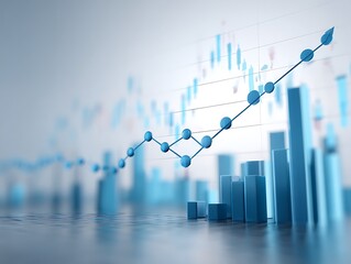 Upward trend of blue digital financial graph with bar chart background