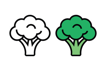 Broccoli Icon Set. Vector illustration of a green vegetable in outline and flat color styles.