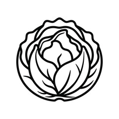 Cabbage Outline Icon – Black and White Vector Vegetable Illustration