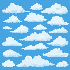 Cartoon Clouds Collection Blue Sky Background.