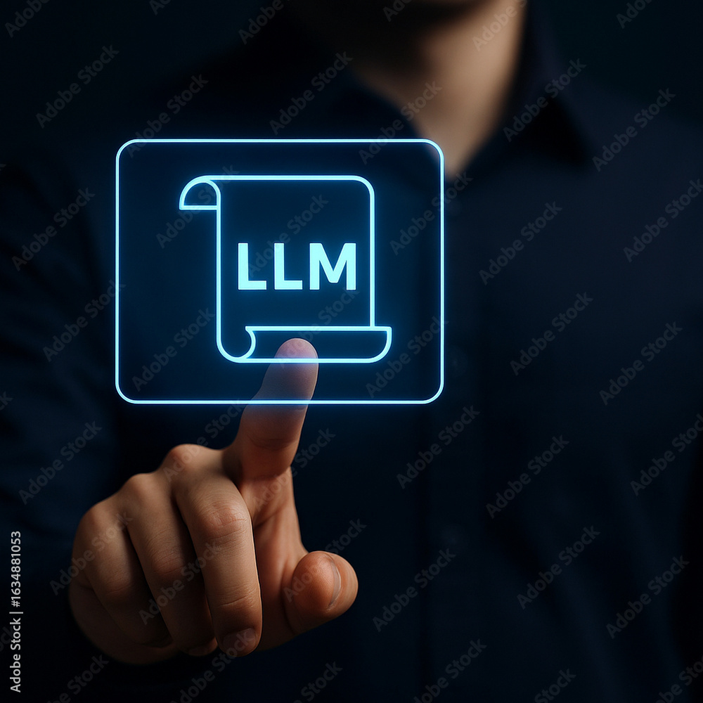 Aufkleber futuristic llm scroll icon touch interface concept with human hand gesture for ai technology, digita
