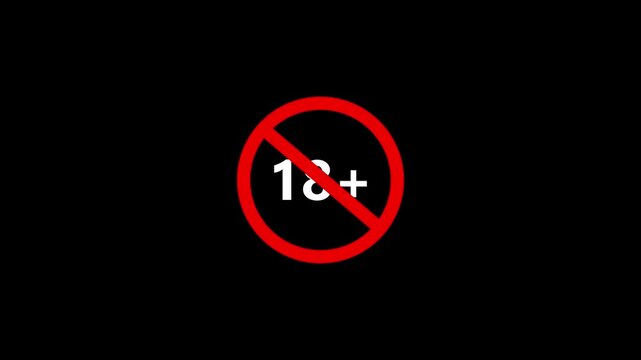 18 plus icon sign animation on dark background. Under 18 sign warning symbol. Over 18 only censored. eighteen age older. 4K animation