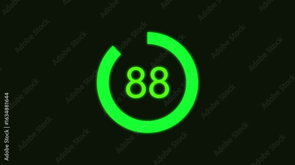 Poster numerical counting from 0 to 88. circular progress bar with bright neon green light