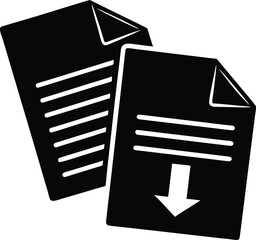 Black folder icon with paper and paperclip vector illustration for business and documents