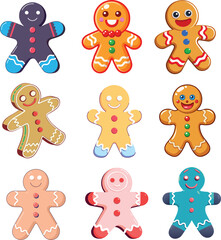 3D Colorful Vector Illustration of Cheerful Gingerbread Man Cookie with Icing and Candy Buttons. 