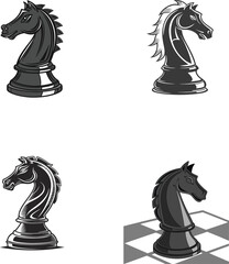 Detailed Silhouette of a Classic Black Chess Knight Piece, Symbolizing Strategy and Competition in a Minimalist Style