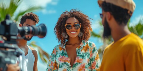 Filming a fun lifestyle video with friends at the beach sunny day shoot vibrant atmosphere candid moments