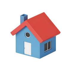 A cute cartoon house with a red roof isolated on transparent background