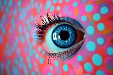 Comical blinking eye surrounded by colorful dots creates a playful and engaging visual experience, Blinking Eye Comical Dots