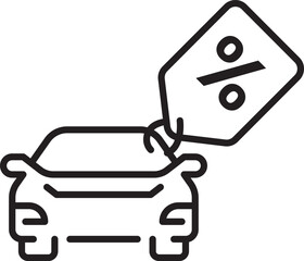  Flat Gradient Vector Icon of Car with Discount Tag for Vehicle Promotion or Sale Design
