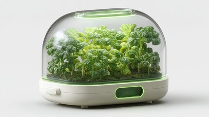 Minimalist greenhouse dome icon with glowing plants and CO-monitor gauge for agriculture
