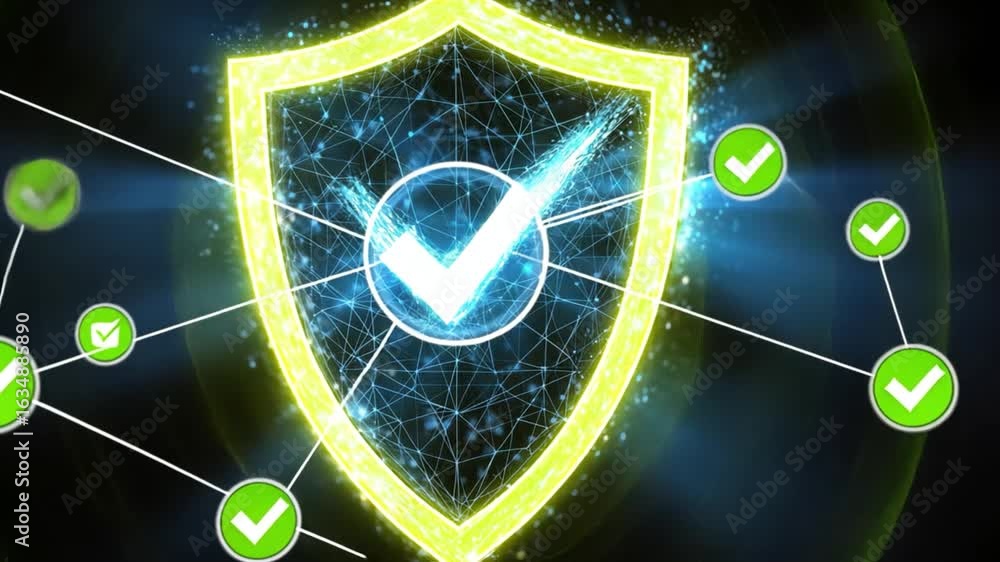 Poster cybersecurity shield: digital protection and data security