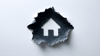 Naklejka premium A Destroyed House Paper Cut Concept on White Background