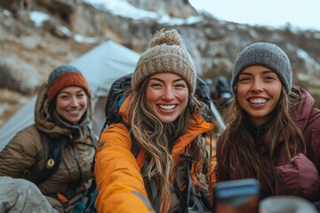 Adventure trip with friends mountain campsite group friendship and fun