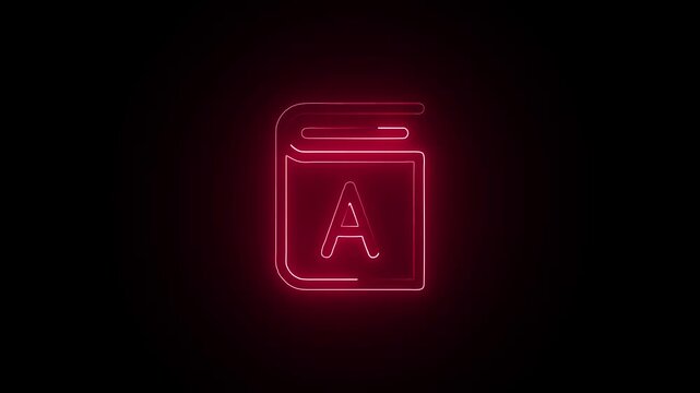 Glowing Neon Book Icon Isolated on Black Background. HD Video Motion Graphic Animation