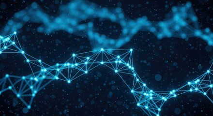 Digital Network Visualization: A captivating digital rendering of a network, with intricate connections of glowing blue particles against a dark background.