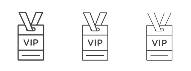 VIP neck tag icon in line art doodle style. Editable stroke outline sign, eps 10