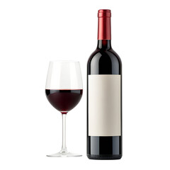 Red wine bottle and glass isolated on transparent background