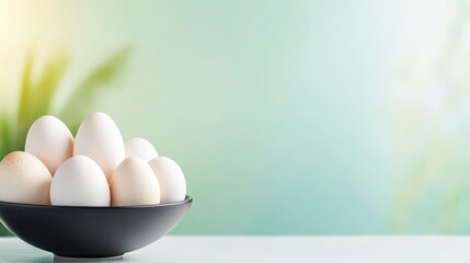 Fototapeta premium Fresh white eggs in bowl for easter or breakfast recipe concept