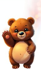 Cute Baby Bear raising Hand – Cartoon Illustration on White Background