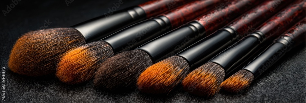 Poster professional brush set arranged diagonally with a sleek bottom third for display purposes in a well-