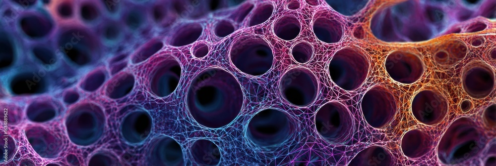 Poster skin cells regenerating in a digital mesh pattern representing a futuristic beauty concept with a mi