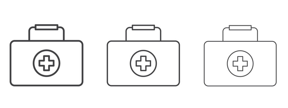 Medical aid kit icon in line art doodle style. Editable stroke outline sign, eps 10