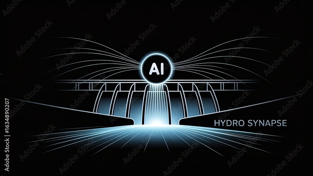 Poster hydro synapse: ai meets in a sleek, modern design with interconnected neural pathways, embodying the
