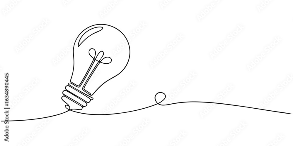 Poster elegant single line drawing of an incandescent light bulb lamp in a continuous flow ideal for modern