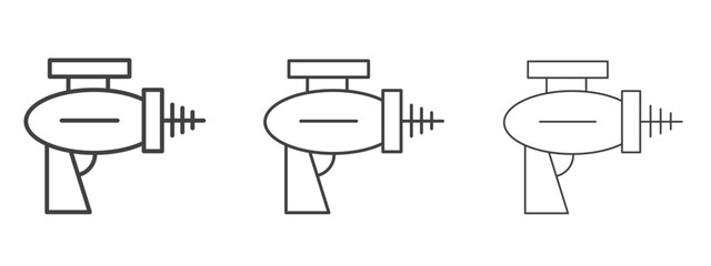 Laser gun icon in line art doodle style. Editable stroke outline sign, eps 10