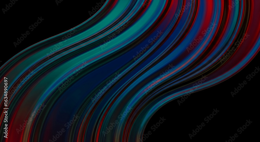 Poster abstract image of flowing, dark-hued lines creating a dynamic wave pattern against a black backgroun